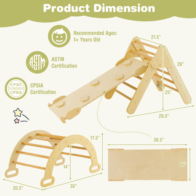2-in-1 Wooden Kids Climber Toys with Triangle Arch Ramp | Rebelstork US