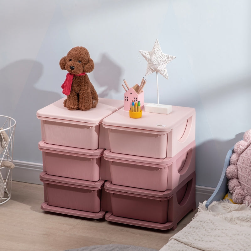 Qaba 3 Tier Kids Storage Unit with 6 Drawers Chest Toy Organizer Plastic  Bins for Kids Bedroom Nursery Living Room for Boys Girls Toddlers, Pink